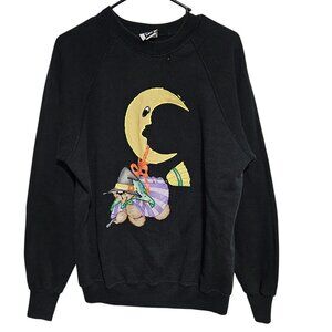 Vintage Lee Embroidered Moon Teddy Bear Sweatshirt Womens Size XL Black